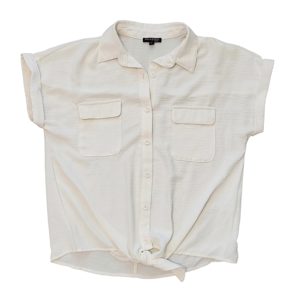 Ava & Grace Ivory Cap Sleeve Casual Blouse